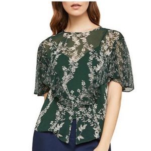 BCBG MaxAzria Green Floral Print Blouse Shirt